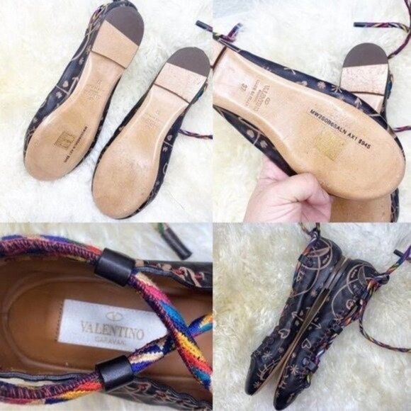 Valentino Brown Leather Bohemian Lace-Up Ballet Flats Shoes - Picture 7 of 7